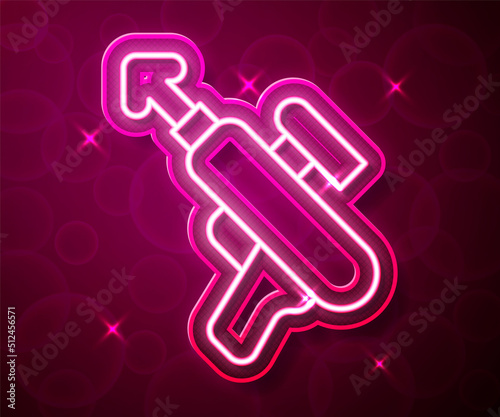 Glowing neon line Fishing harpoon icon isolated on red background. Fishery manufacturers for catching fish under water. Diving underwater equipment. Vector
