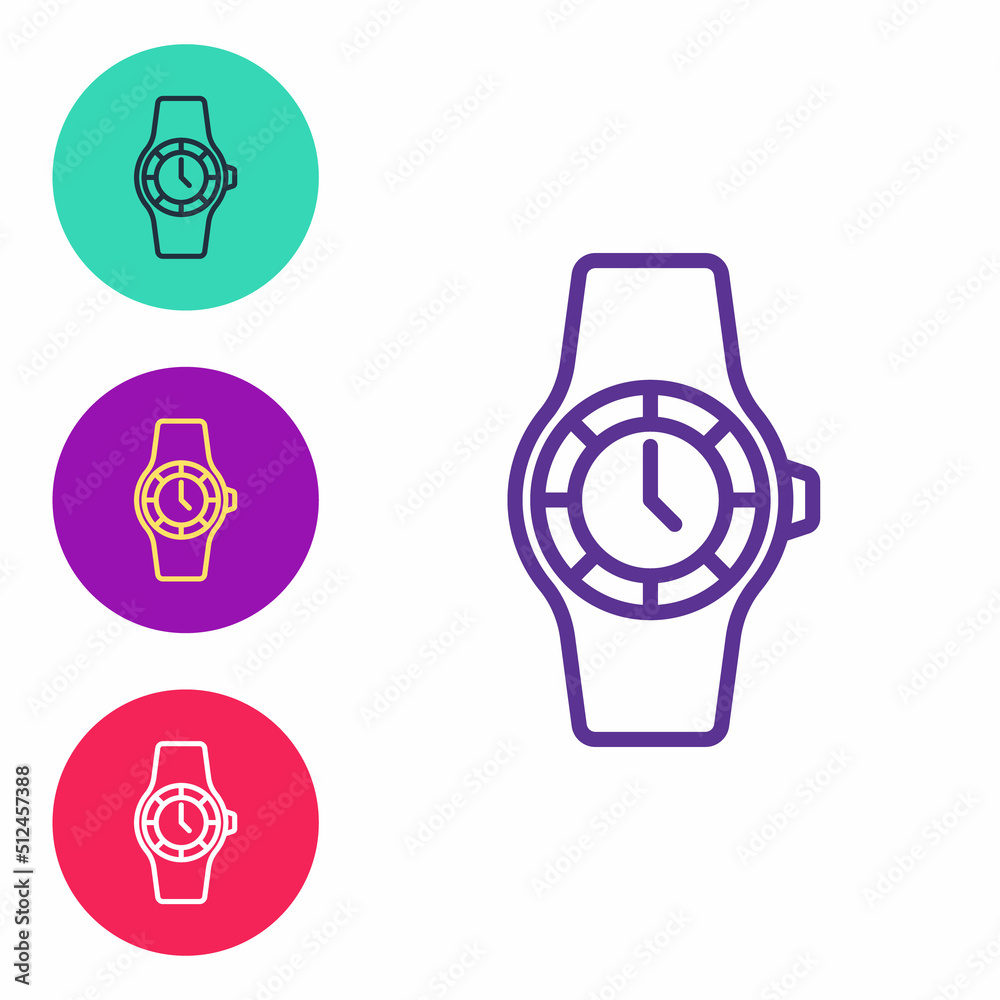 Set line Wrist watch icon isolated on white background. Wristwatch icon. Set icons colorful. Vector Set line Wrist watch icon isolated on white background. Wristwatch icon. Set icons colorful. Vector
