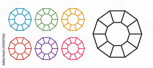 Set line Diamond icon isolated on white background. Jewelry symbol. Gem stone. Set icons colorful. Vector