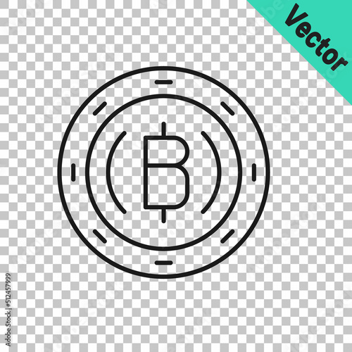 Black line Cryptocurrency coin Bitcoin icon isolated on transparent background. Physical bit coin. Blockchain based secure crypto currency. Vector