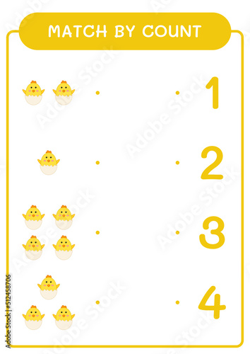 Match by count of Chick, game for children. Vector illustration, printable worksheet