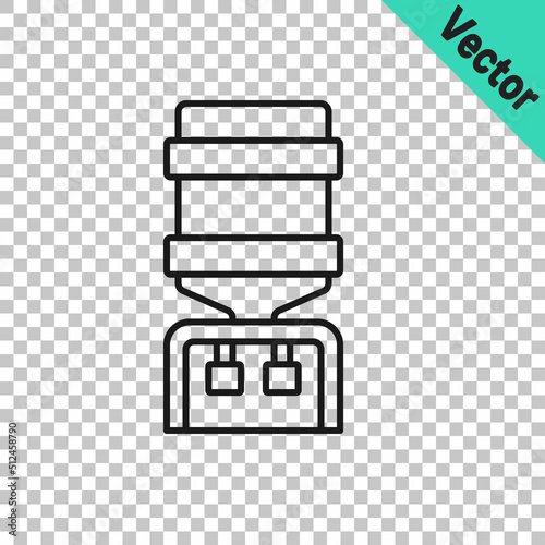 Black line Water cooler for office and home icon isolated on transparent background. Water dispenser. Bottle office, plastic and liquid. Vector