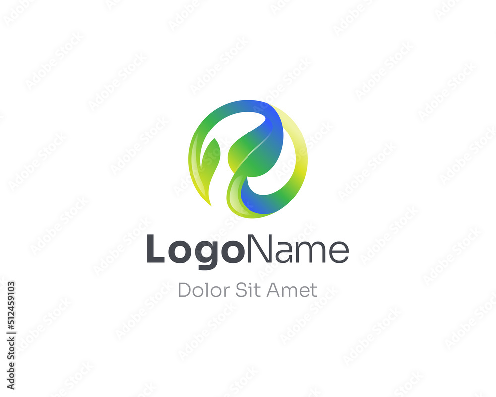  Colorful natural green leaf logo.