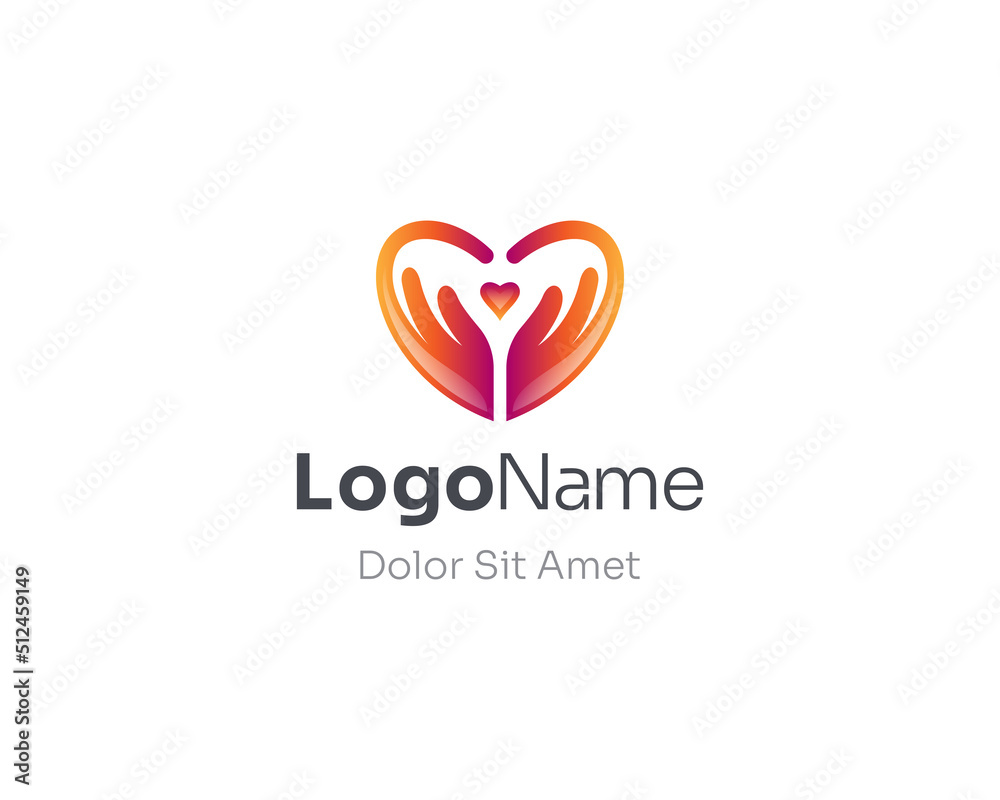 Hands with love care logo gradient. Hands with love care logo gradient.