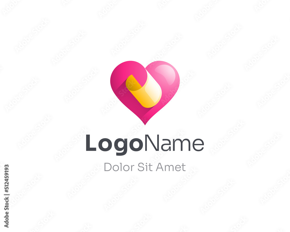 Simple pink heart love logo gradient.