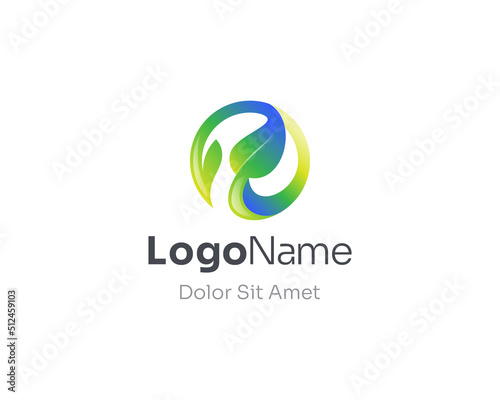  Colorful natural green leaf logo.