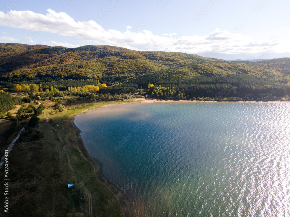 Naklejka premium Aerial view of Iskar Reservoir, Bulgaria