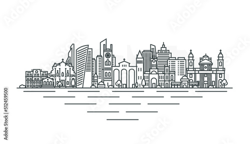 Krakow, Poland architecture line skyline illustration. Linear vector cityscape with famous landmarks, city sights, design icons. Landscape with editable strokes.