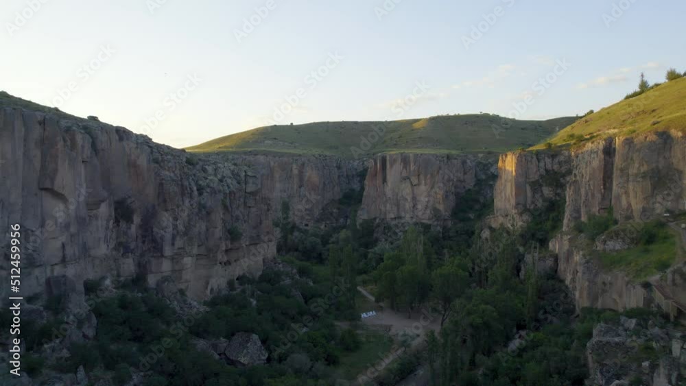 Ihlara valley canyon view from air during sunrise Ihlara valley canyon view from air during sunrise