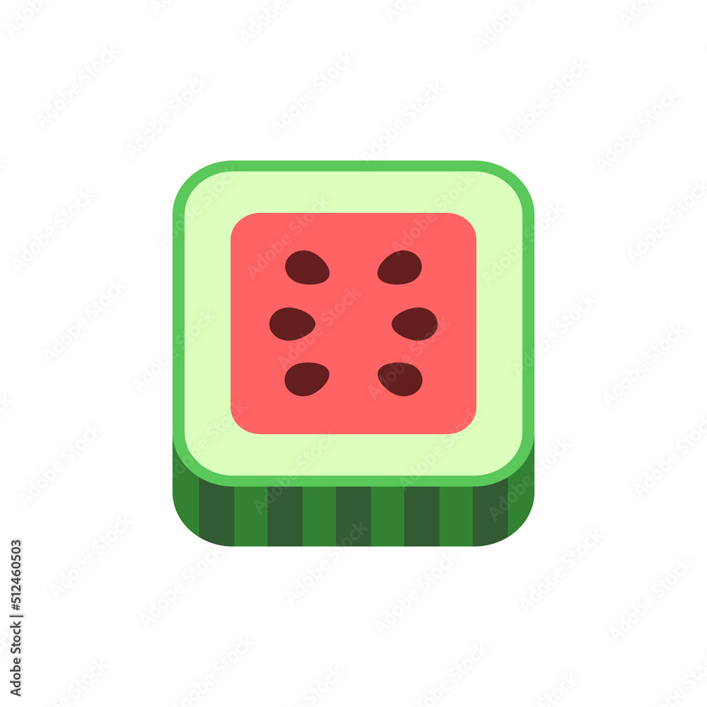 Half a watermelon. Square, stylized icon with volume. Flat style. isolated. Vector illustration. Half a watermelon. Square, stylized icon with volume. Flat style. isolated. Vector illustration.