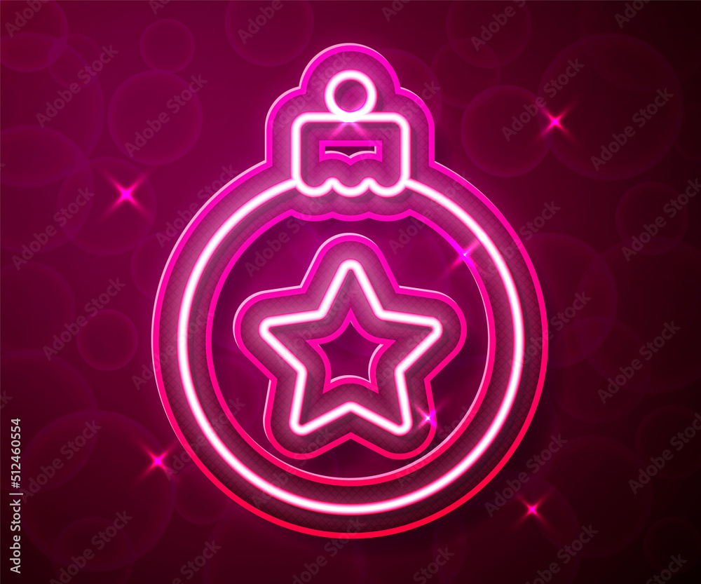 Glowing neon line Christmas ball icon isolated on red background. Merry Christmas and Happy New Year. Vector Glowing neon line Christmas ball icon isolated on red background. Merry Christmas and Happy New Year. Vector