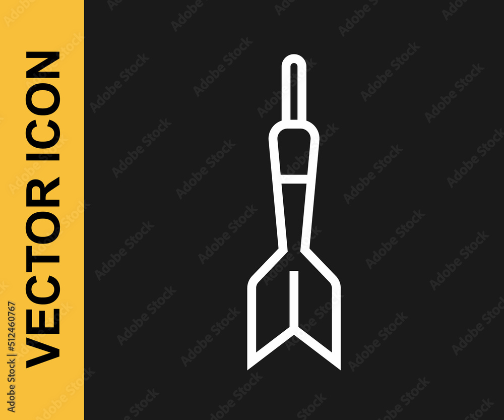 White line Dart arrow icon isolated on black background. Vector