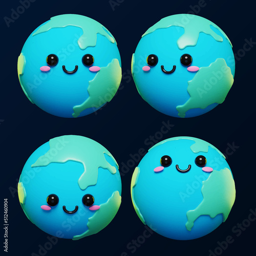 Cute and adorable 3d Earth emoji character emoticons vector set. 3d cartoon Earth icons.
