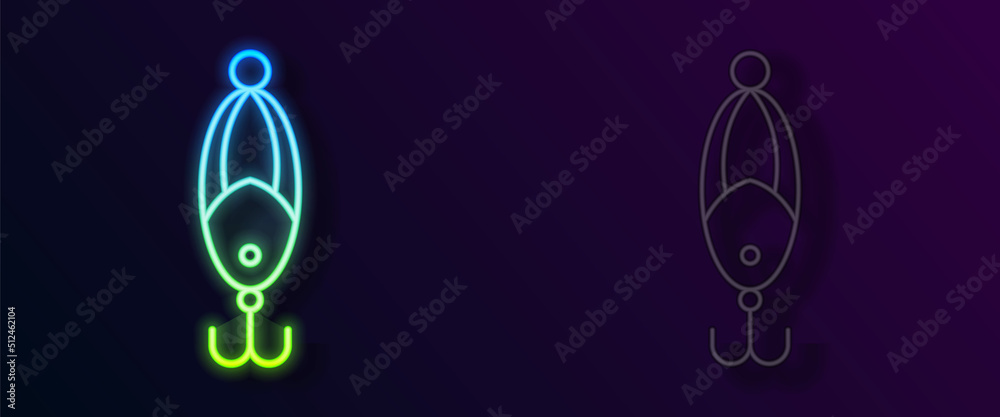 Glowing neon line Fishing lure icon isolated on black background. Fishing tackle. Vector Glowing neon line Fishing lure icon isolated on black background. Fishing tackle. Vector