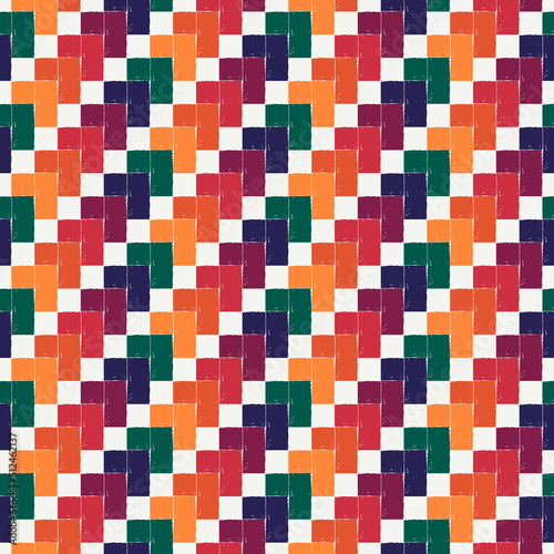 Fototapeta Naklejka Na Ścianę i Meble -  Paint brush seamless pattern. Freehand grunge design background. Diagonal parquet tile flooring motif ornament