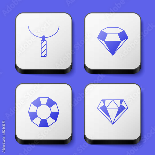 Set Pendant on necklace, Diamond, and icon. White square button. Vector