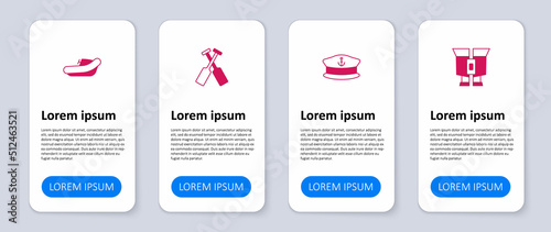 Set Binoculars, Captain hat, Crossed oars or paddles boat and Inflatable with motor. Business infographic template. Vector