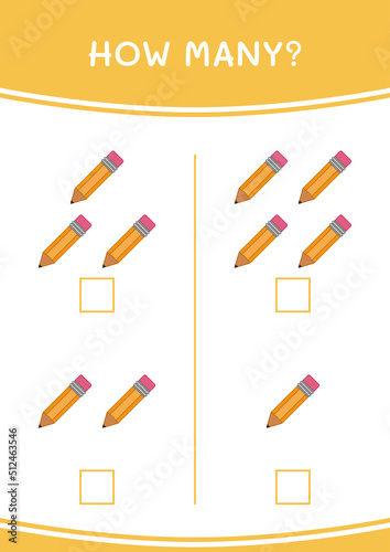 How many of Pencil, game for children. Vector illustration, printable worksheet © KidsStation