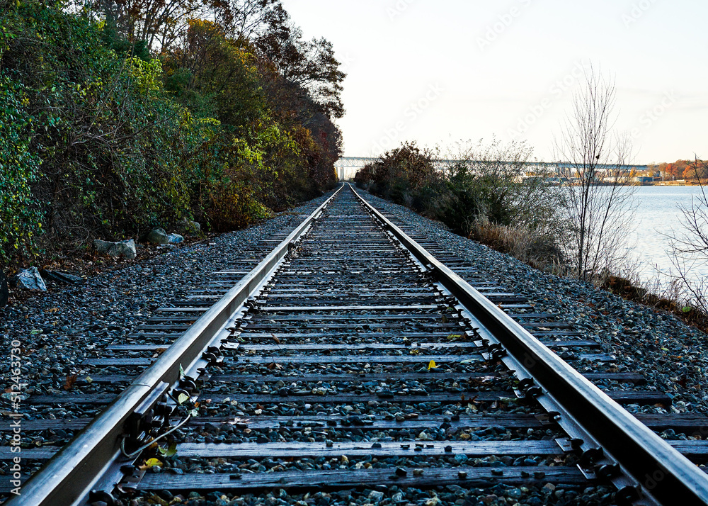 Railway line along the Thames River, Groton, Connecticut