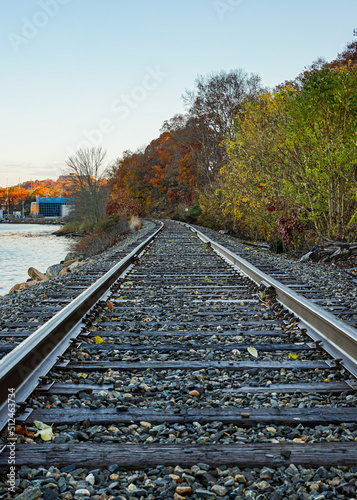 Railway line along the Thames River, Groton, Connecticut photo