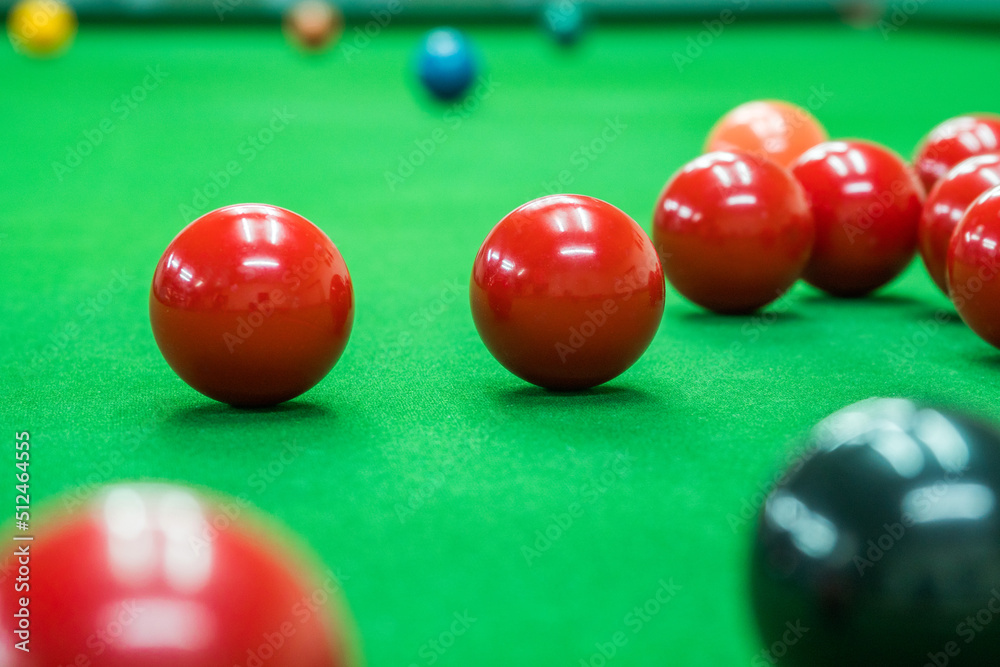 snooker ball on the green snooker table at snooker club. snooker ball on the green snooker table at snooker club.