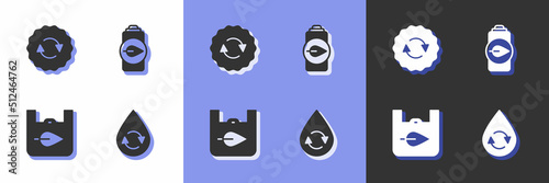 Set Recycle clean aqua, symbol, Shopping bag with recycle and Eco nature leaf battery icon. Vector