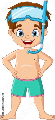 Cartoon little boy with snorkeling gear