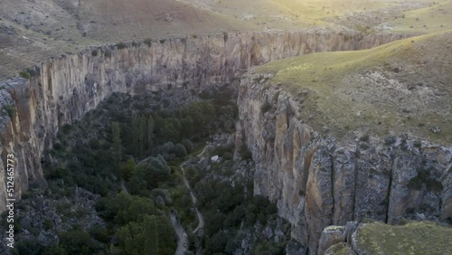 Ihlara valley canyon view from air during sunrise photo