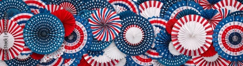 Festive red, white, and blue USA decorations. For patriotic celebrations like 4th of July, Memorial day, Veteran's day, or other US American holidays.