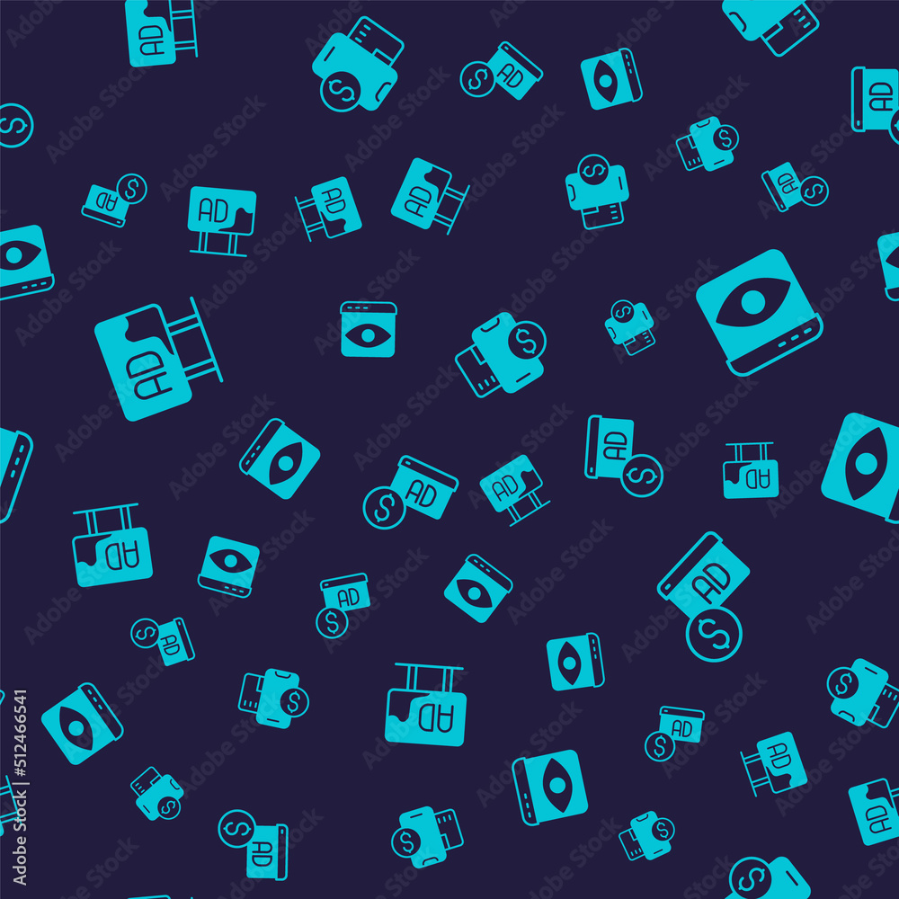 Set Advertising, Personal information collection, Mobile with dollar and on seamless pattern. Vector