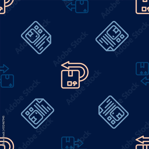 Set line Cardboard box with traffic symbol, Waybill and Return cardboard on seamless pattern. Vector