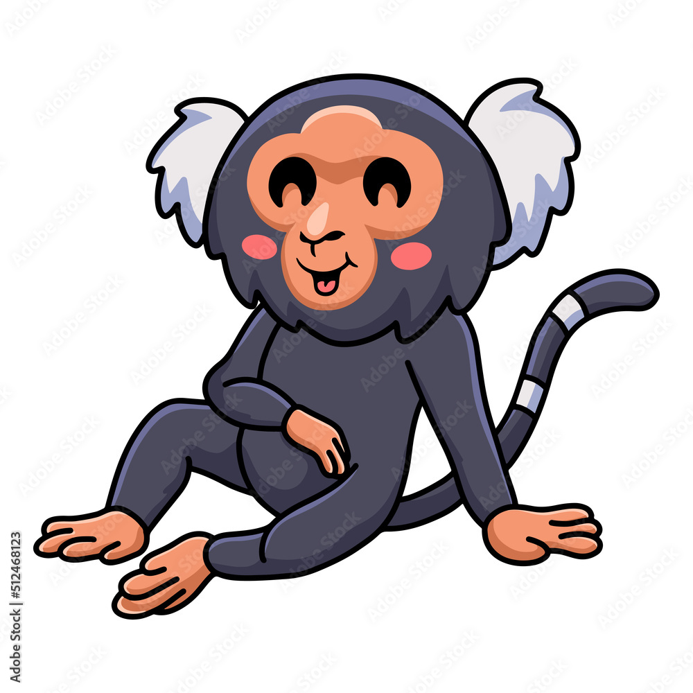 Fototapeta premium Cute pygmy marmoset monkey cartoon sitting