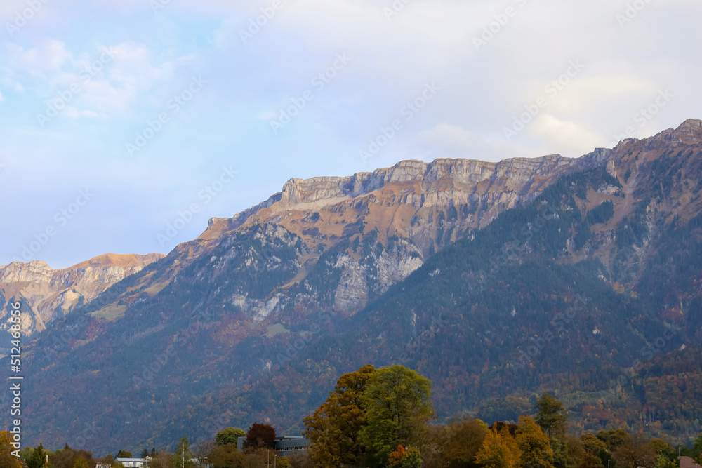 View of Landscape mountain in autumn nature and environment at interlaken,swiss View of Landscape mountain in autumn nature and environment at interlaken,swiss