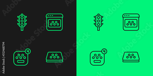 Set line Taxi car roof, mobile app, Traffic light and icon. Vector