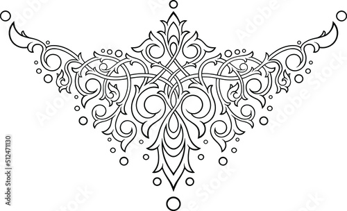 Victorian Gothic ornamental pattern. Tattoo under breast, necklace, bracelet, on the back. Intricate design and decor. Highly detailed and accurate lines for print or engraving