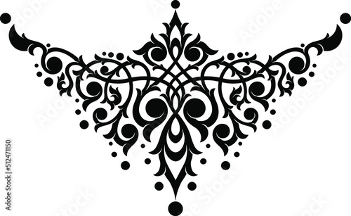 Victorian Gothic ornamental pattern. Tattoo under breast, necklace, bracelet, on the back. Intricate design and decor. Highly detailed and accurate lines for print or engraving