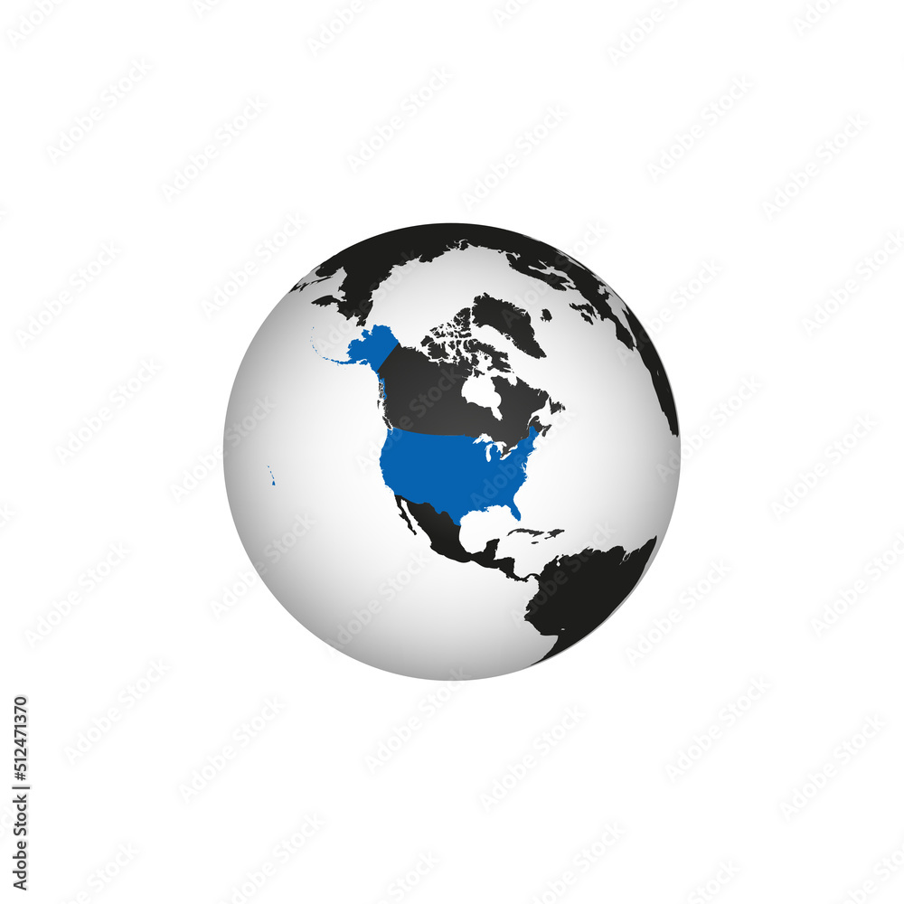 USA map on Earth globe. America 3D icon. United States of American vector illustration for web