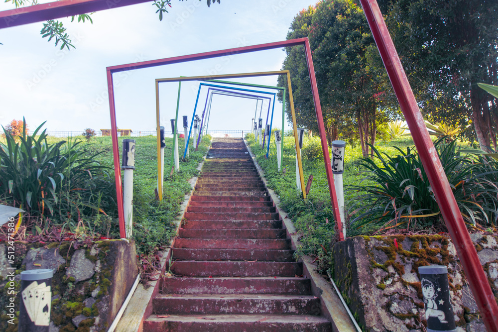 Artificial stairs with flower decorations on both sides Artificial stairs with flower decorations on both sides
