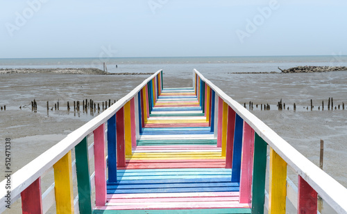 The scenic viewpoint at the rainbow bridge which that on to the sea and the viewpoint at Samut Sakorn province (one of province in Thailand). photo