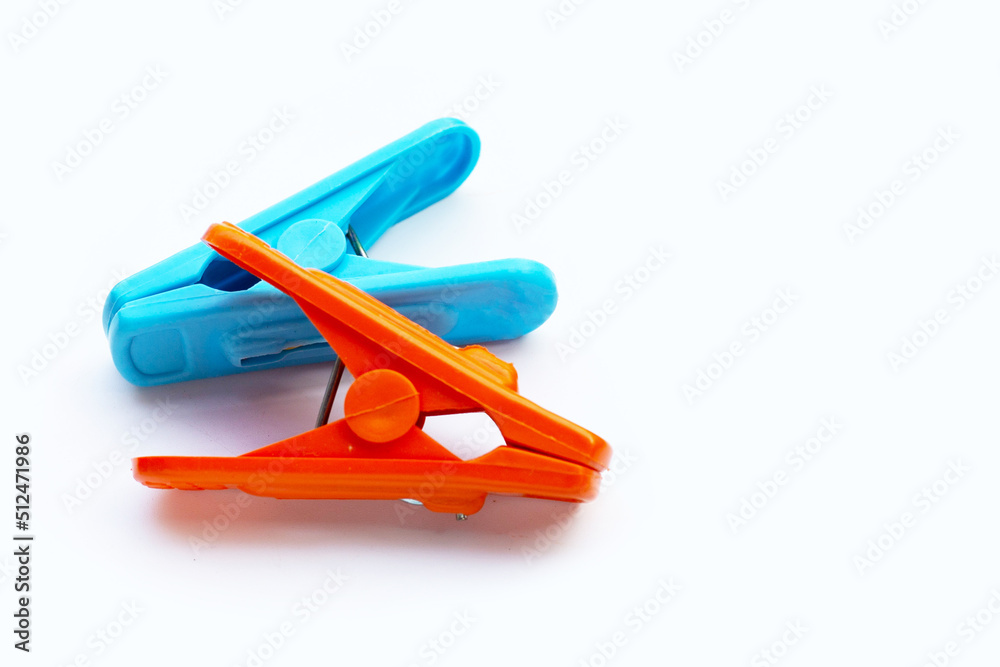 Plastic clothespin on white background. Plastic clothespin on white background.