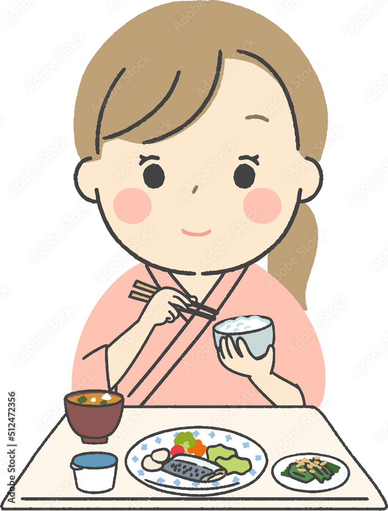 入院食を食べる女性2