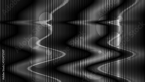 Silver Chrome Glitched Lines Waves on Black Swirling Gradient background
