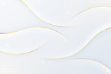 White background with wavy light gold lines and dynamic gray shadows