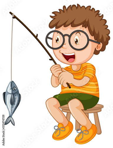 Boy sitting on a chair fishing cartoon character