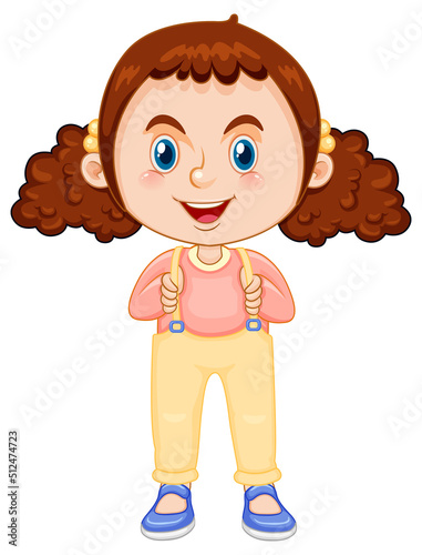 Cute girl cartoon character with curly pigtail hair