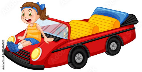 A girl with red vintage convertible car