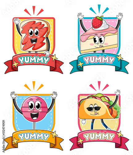 Set of funny food cartoon characters