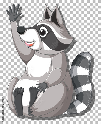 Raccoon raising hand cartoon character