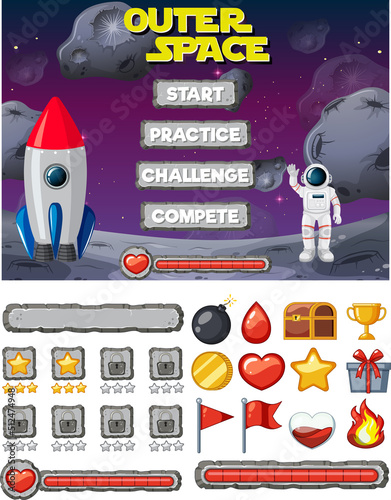 Space game background template and elements