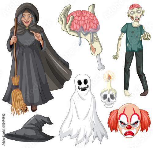Halloween theme with witch and zombie